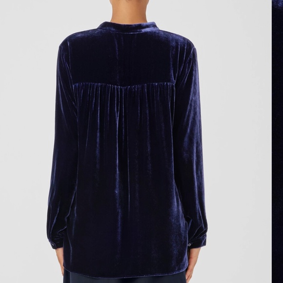 Eileen Fisher Mandarin Collar Velvet Tunic Button Shirt Sz M Navy Holiday Party - Picture 6 of 15